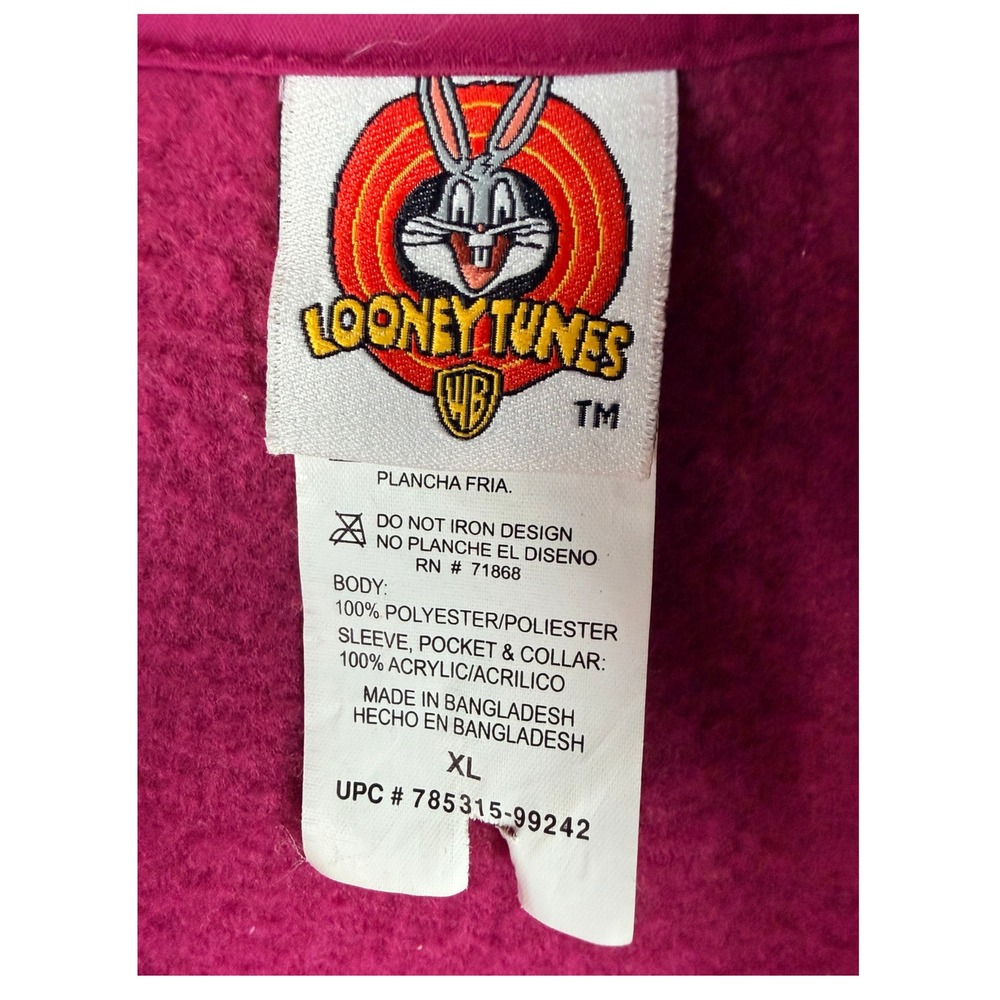Vintage Looney Tunes Sylvester Tweety Fleece Jacket Pink XL Mixed Media Zip Up - Picture 5 of 6